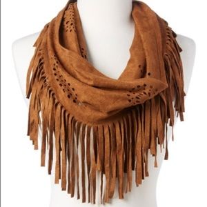 Hippie Fringe XL Wrap Scarf Drape Boho Suede Brwn